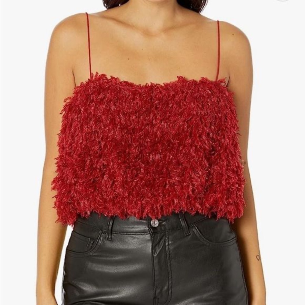 Show Me Your Mumu Feathered Crop-Top (Red)